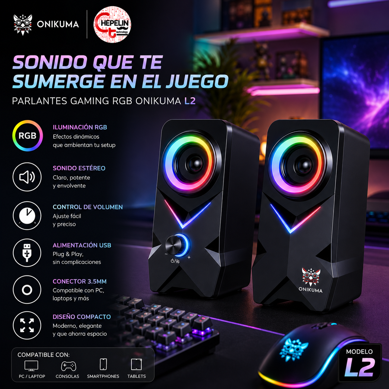 Parlantes Gaming RGB Onikuma L2