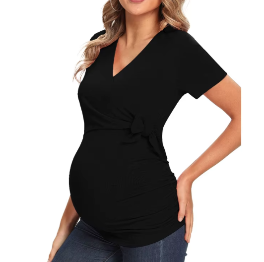 Summer Series Women's Short-sleeved Knotted. Top Women's Pregnancy T-shirt Maternity Wear