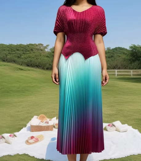 Women's fashion and elegant dress, round neck Mini and Maxi length breathable natural waist circumference all-season wear-resistant.