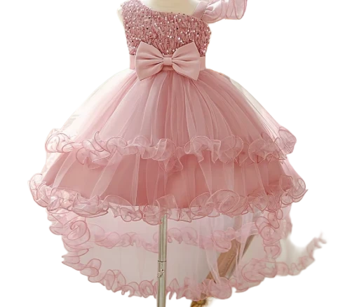 Formal girls' dress, floral satin O-neck, suitable for children's birthday parties or evening parties