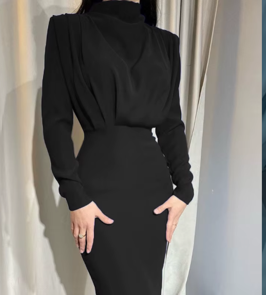 Autumn new fashion solid color long-sleeved dress translucent hollow decoration day party