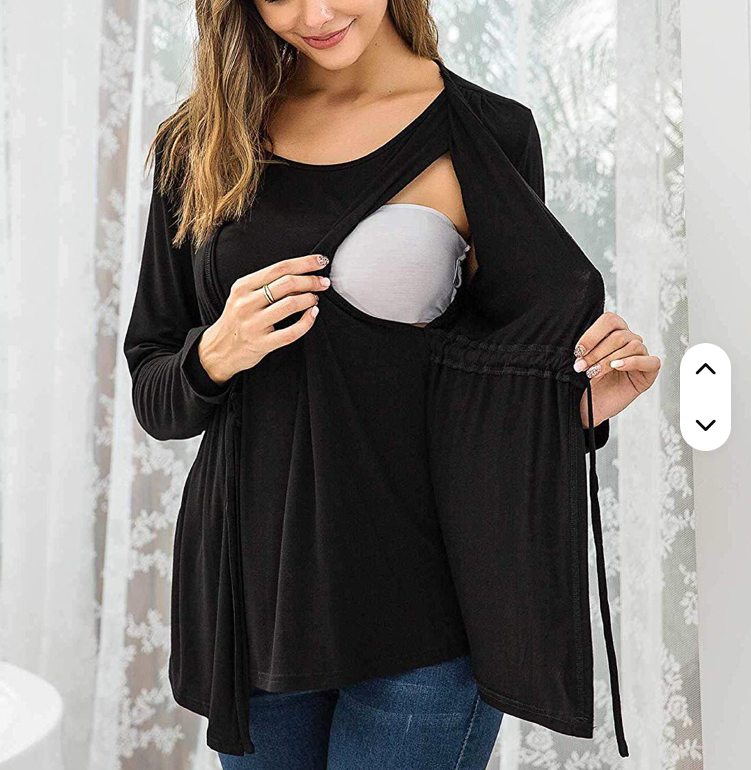 One-handed convenient feeding nursing top pregnant women's round-neck long-sleeved side-opening nursing top pregnant women's clothes