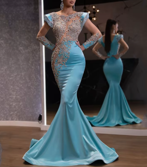 New fashion fishtail dinner dress, temperament design sequin party evening dress