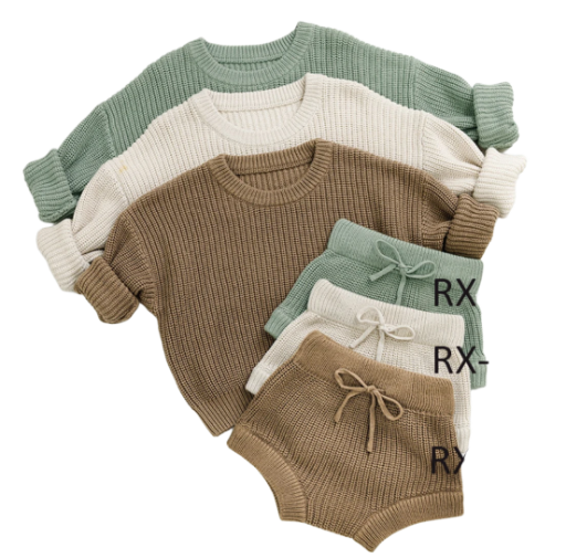  Certified 100% Organic Cotton Baby Sweater Jumpsuit and Shorts Set