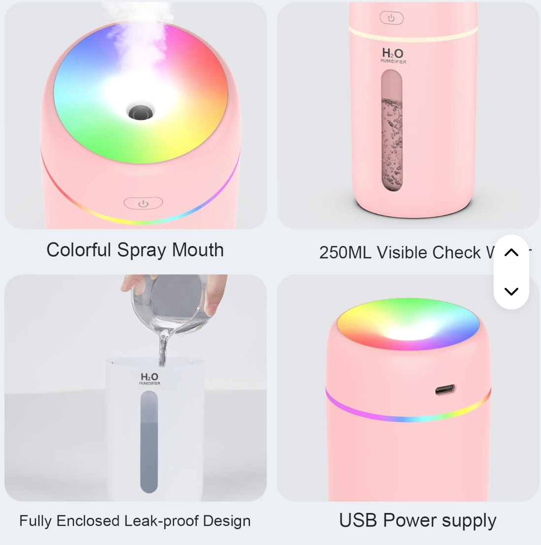 Silent mini battery-powered cold mist humidifier > 5.0 liters capacity for children's room, car, living room, etc. 