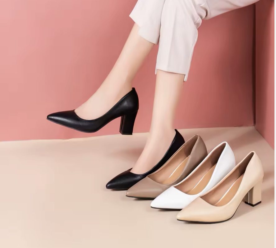 Women Slip on Hells PU Leather Upper Women Middle Heel Office Lady Wedge Shoes