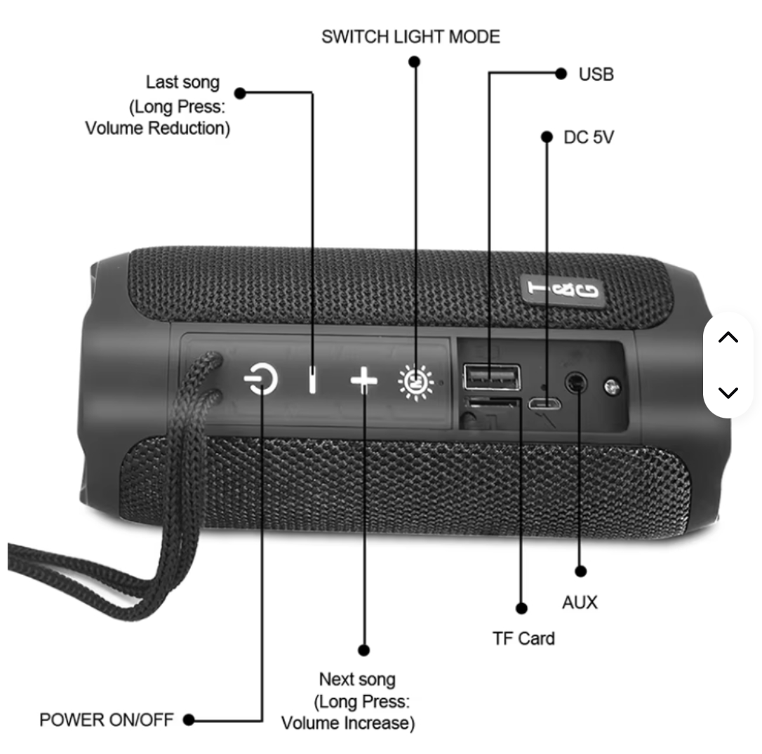 TG227 Portable Outdoor Waterproof Wireless Speaker Mini Bass Subwoofer Column Speaker RGB tf Card FM Radio Support