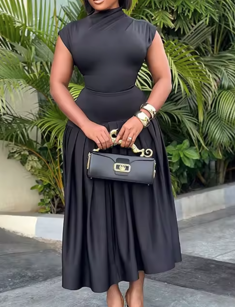 Autumn short-sleeved slim high-waisted top A-line dress, women's set elegant Evening Y2k party dance women's clothing