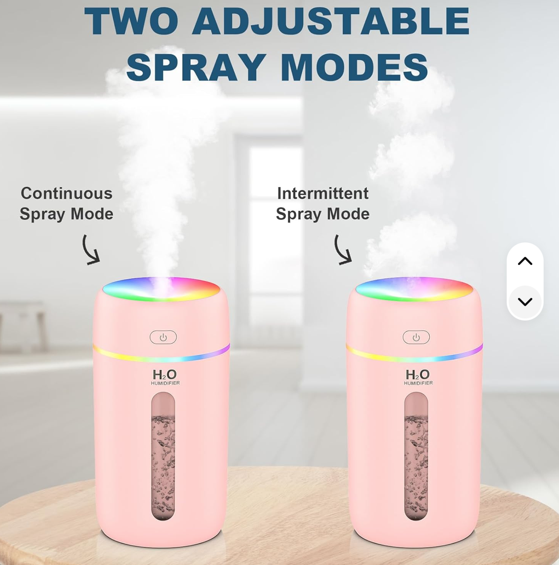 Silent mini battery-powered cold mist humidifier > 5.0 liters capacity for children's room, car, living room, etc. 