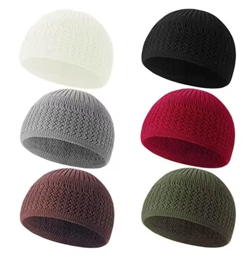 Autumn Winter Arab Muslim Wave Jacquard Melon Skin Baotou Hat Dome Knitted Hat Customizable Designed Common Style