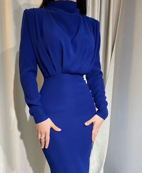 Autumn new fashion solid color long-sleeved dress translucent hollow decoration day party