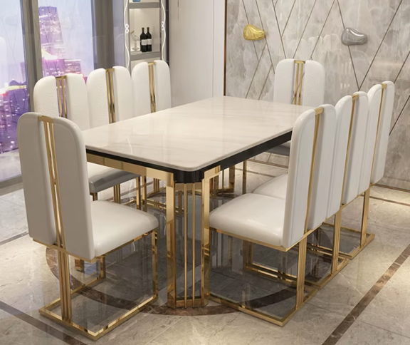 Luxury Gold Chrome Dining Table  and 8 Chairs Furniture