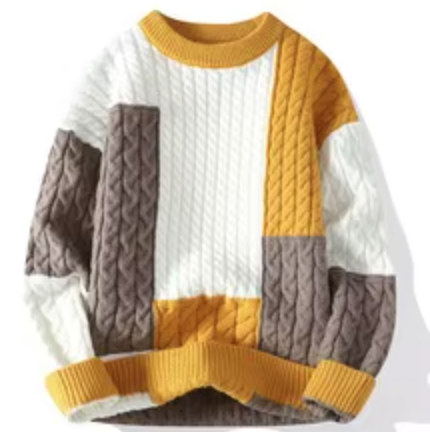 Autumn Winter Men's Casual Base Sweater Best Selling Loose Design With Patchwork Pattern Ready to Send Men's Sweater