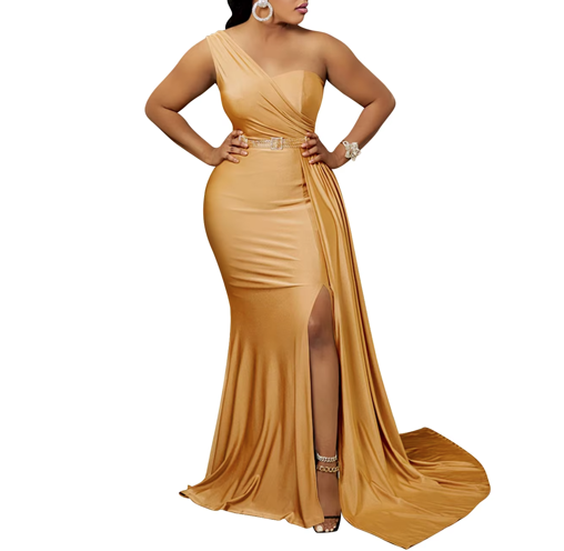 Sexy one-shoulder elegant evening dress women's party tight elegant casual long skirt
