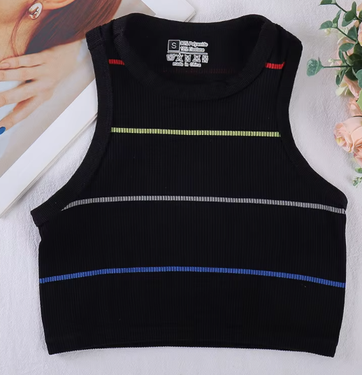 Tj retro American colorful women's summer interior short front anti-ball nylon spandex knitted vest