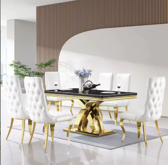 Wholesaler modern luxury restaurant table and chair tableware set, with 6 chairs and dining table