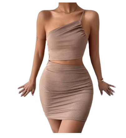 Wholesale summer women's sexy hollow one-shoulder collarless mini dress nightclub party tight dress