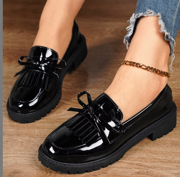 Loafers Patent Leather Bow Mary Jane Shoes Casual For Women