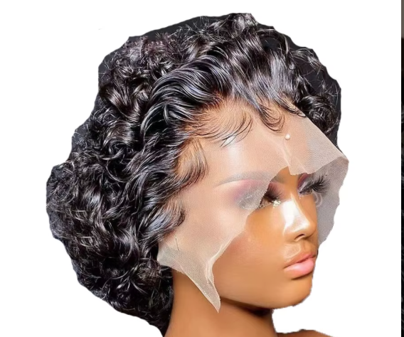 Premium front lace black short curly sleeves 