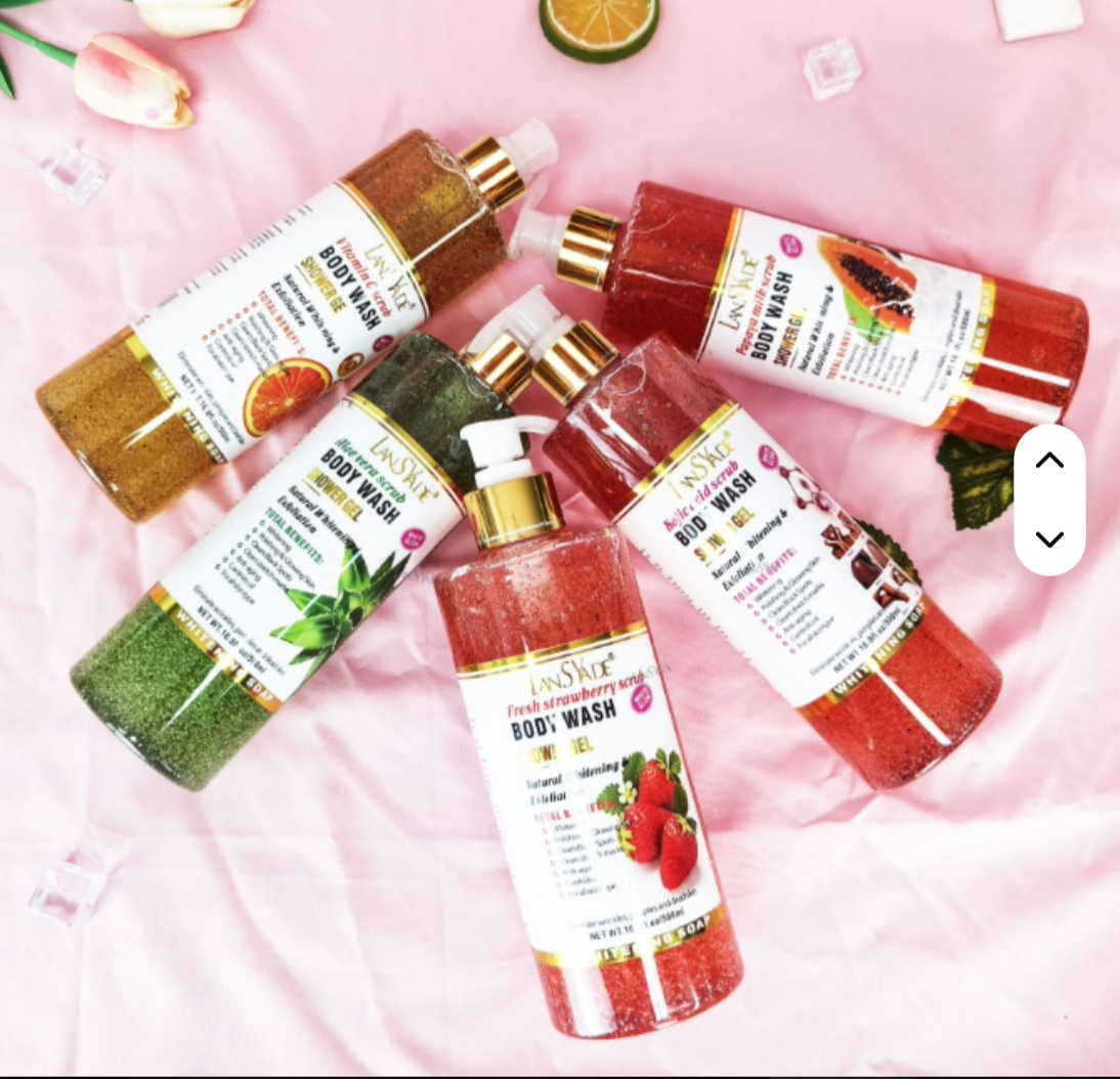 Fruit scrub shower gel silky smooth, refreshing and moisturizing skin, gentle, clean, long-lasting 500ml