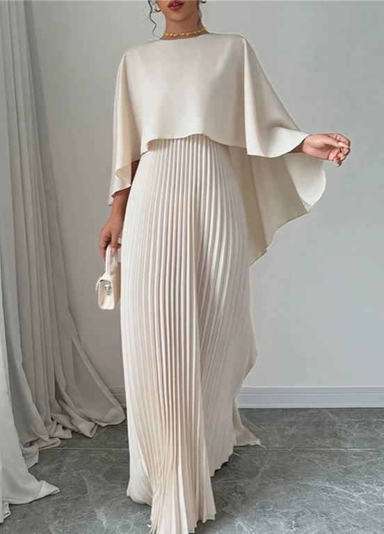 Long floor long sleeve elegant Maxi pleated dress, women's dinner party