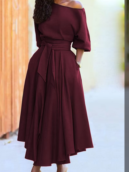 2025 summer new elegant off-stap waist elegant solid color women's clothing