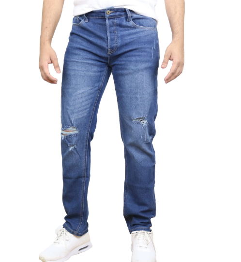 Men's Modern Fit Ripped Jean Authentic Denim Look Comfort & Flex Straight Jeans