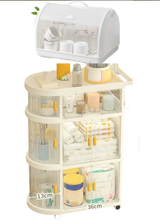 Rotating plastic trolley bedside storage car with wheels baby products rolling storage rack
