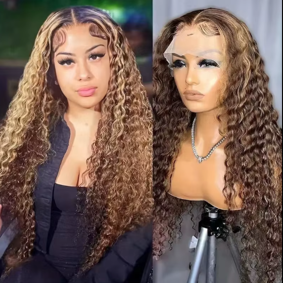 Portable front lace wig long curly hair, big wave curly hair women's wig 