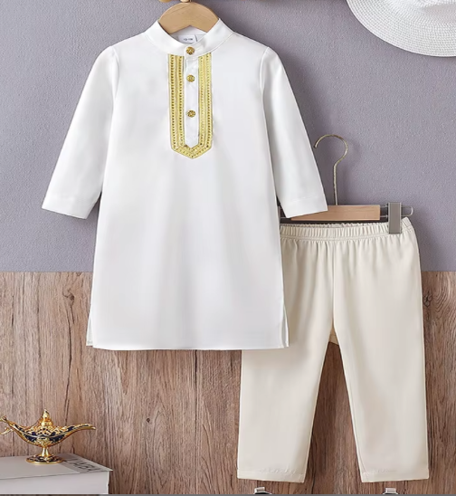 hot-selling children's Thobe white boy Thobe Islamic boy clothing children's long-sleeved Middle East belt 2 pieces
