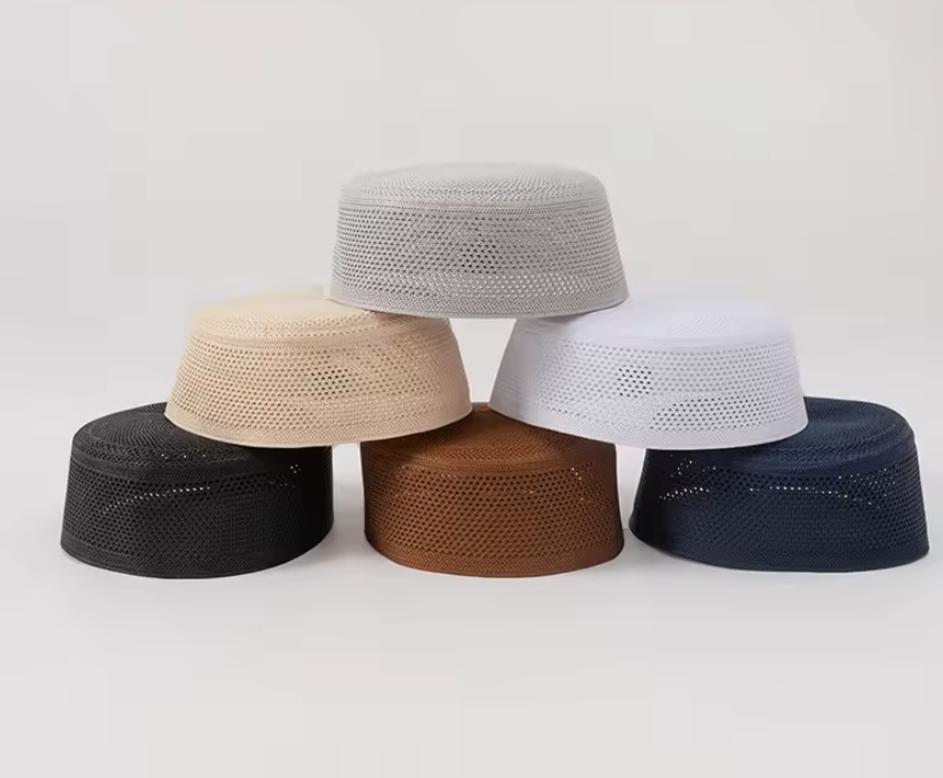 Men's Religious Flat Top Hat Muslim Ethnic Hui Hat for Worship Breathable White Black Pure Color Custom Embroidery Casual Scene