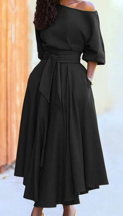 2025 summer new elegant off-stap waist elegant solid color women's clothing