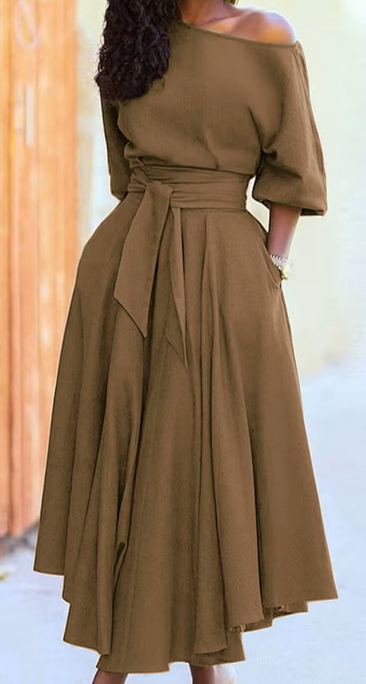 2025 summer new elegant off-stap waist elegant solid color women's clothing