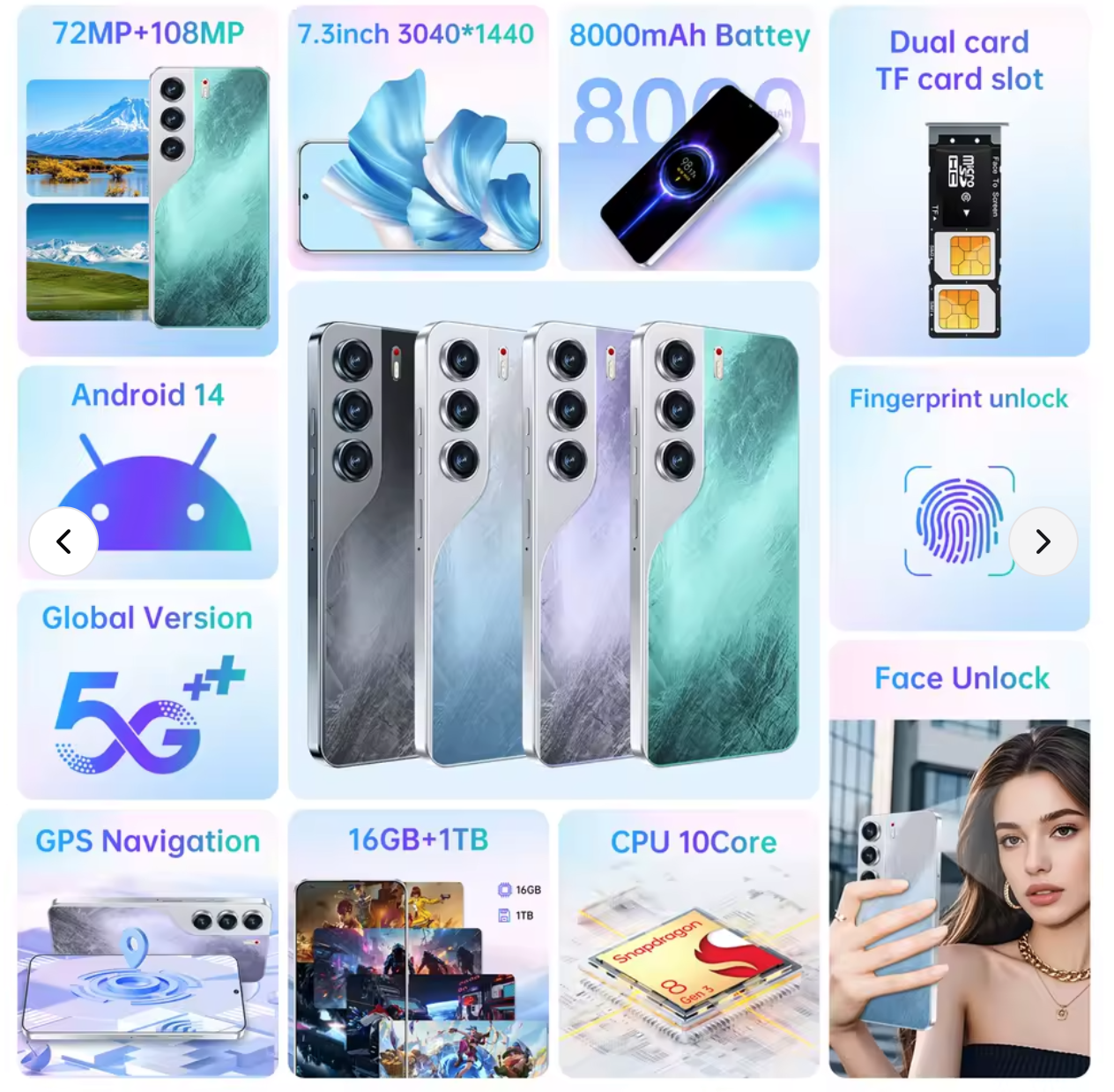 High-quality Camon 40 professional smartphone 16 + 1tb 5G 7.3-inch 8000 mA Android 14 ten-core CPU wholesale global mobile phone code multi-address
