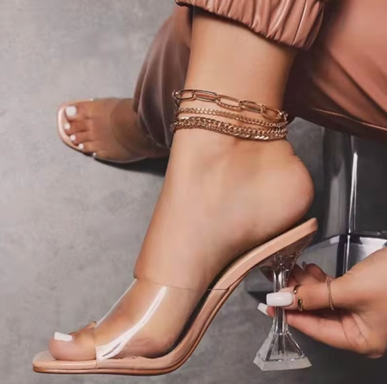 Crystal slippers Women Wear a Line of Transparent Tape Leopard Print High Sandals