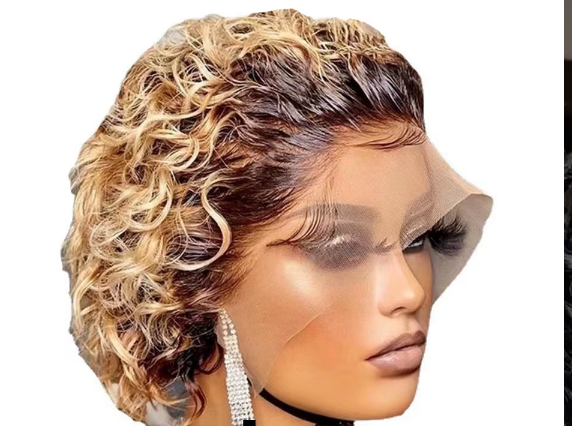 Premium front lace black short curly sleeves