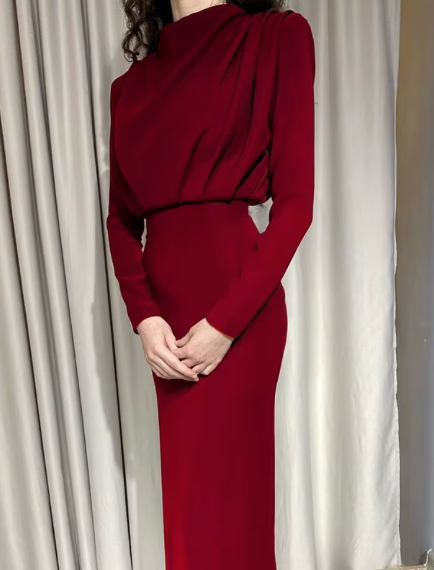 Autumn new fashion solid color long-sleeved dress translucent hollow decoration day party