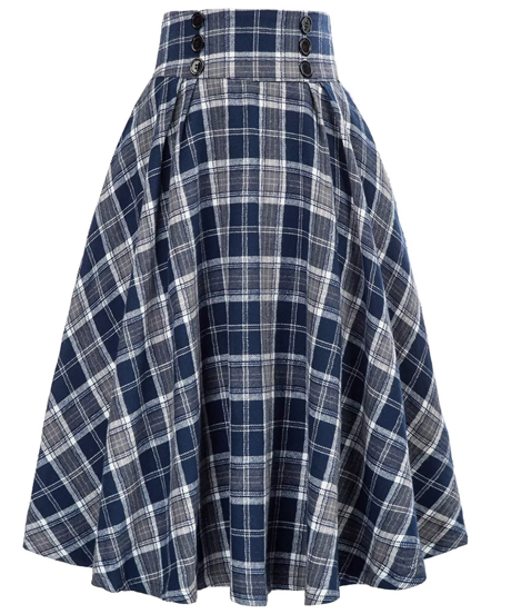 New women's casual sexy spring and summer casual, women's fashion plaid pattern plaid A-line skirt