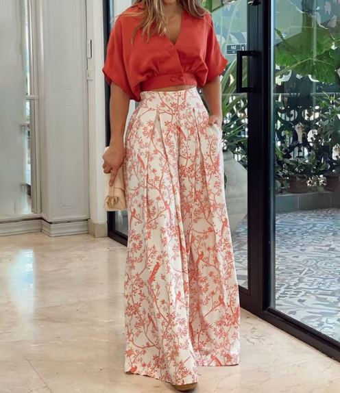 Women's summer v-neck two-piece casual sexy party top and pants women's bohemian beach wear