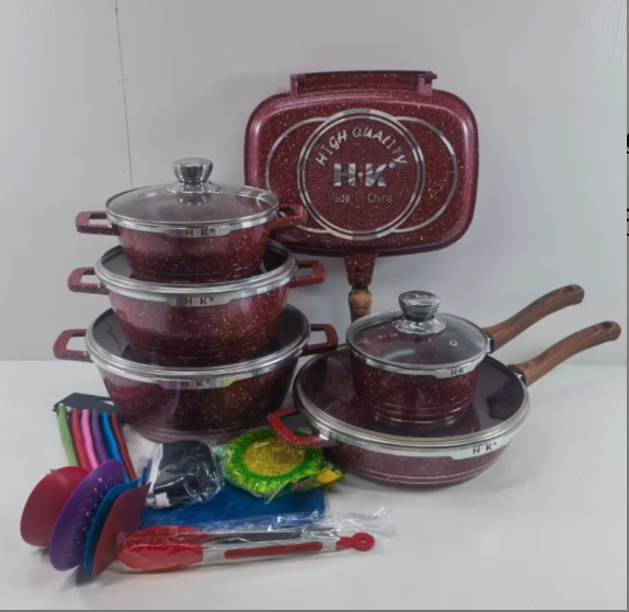 Wholesale pots and pans set with frying pan 23pcs non-stick granite kitchen cooking aluminum cookware set