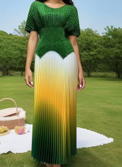 Women's fashion and elegant dress, round neck Mini and Maxi length breathable natural waist circumference all-season wear-resistant.