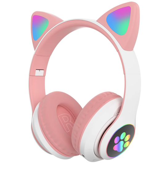 Top-selling Led Flash Cute Cat Ear Bt Wireless Headphones Foldable Girl Headphones 3.5mm with Microphone Helmet Aux Tf Card
