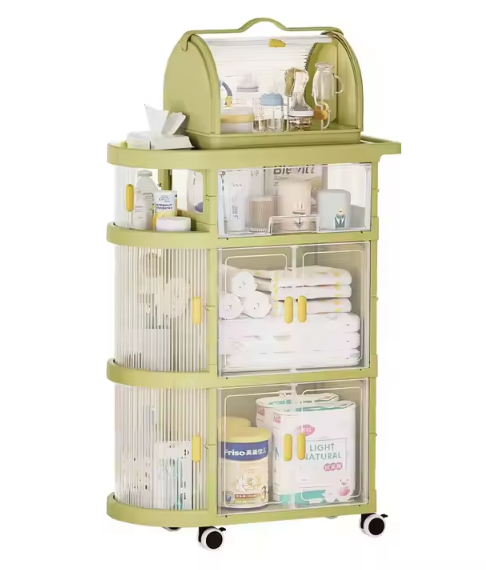 Rotating plastic trolley bedside storage car with wheels baby products rolling storage rack