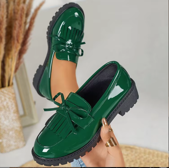  Loafers Patent Leather Bow Mary Jane Shoes Casual For Women