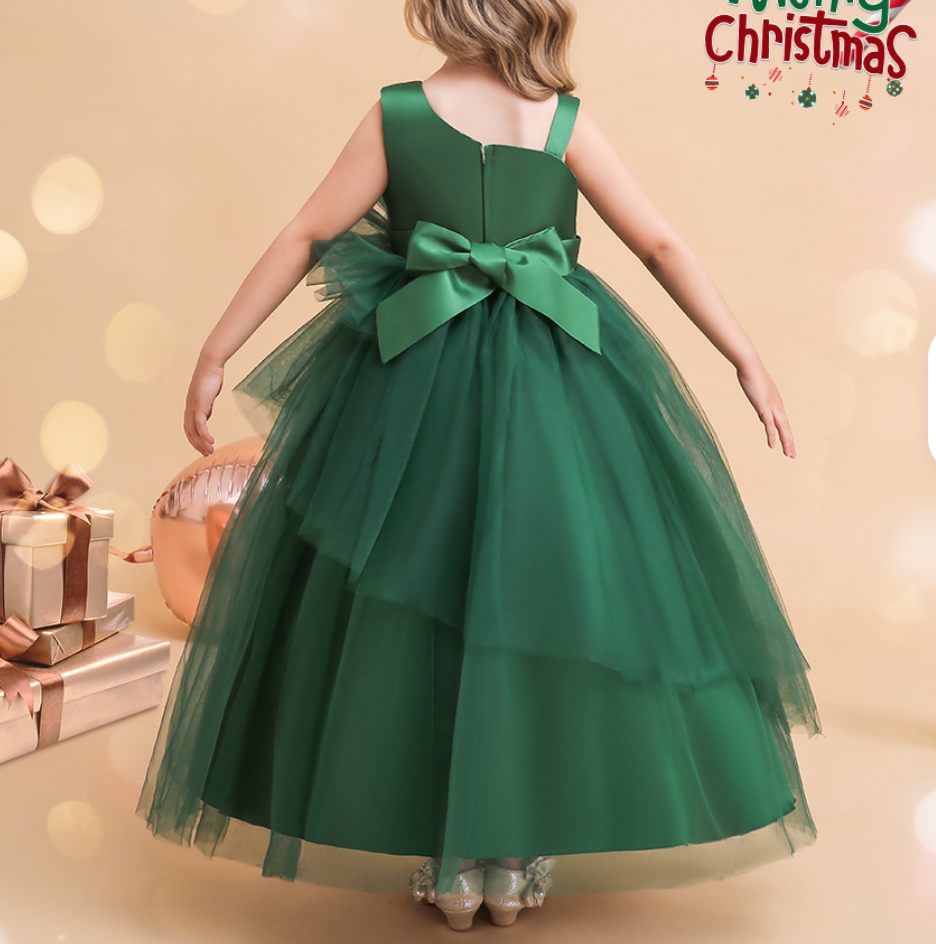 Elegant new fashion children's prom dress broken flower print satin lace girls wedding party Christmas spring children