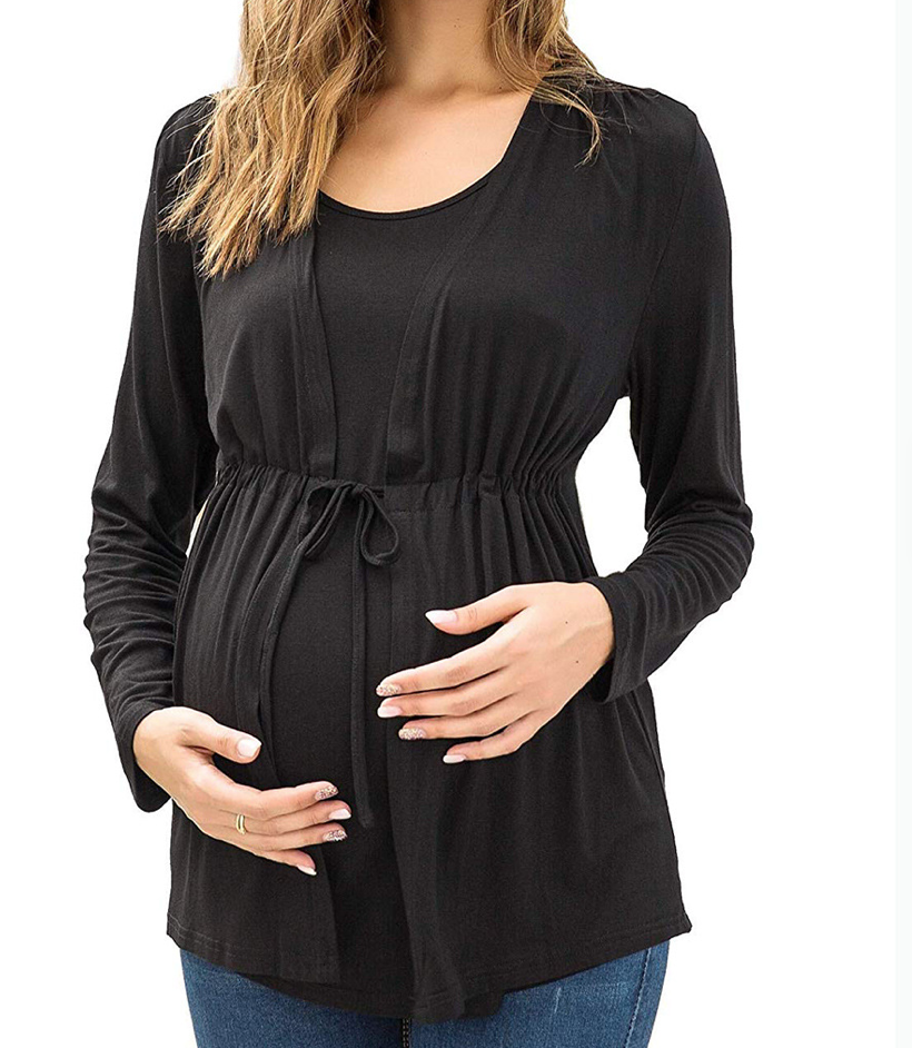 One-handed convenient feeding nursing top pregnant women's round-neck long-sleeved side-opening nursing top pregnant women's clothes