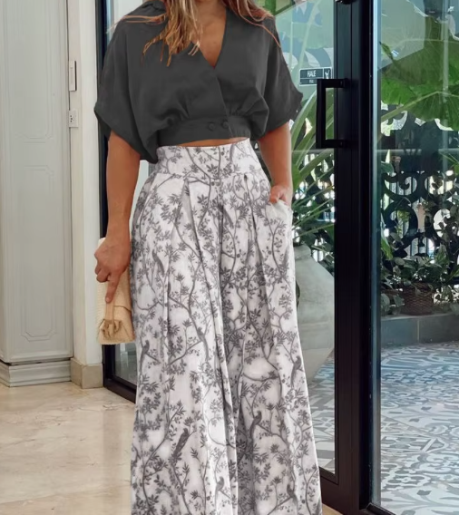 Women's summer v-neck two-piece casual sexy party top and pants women's bohemian beach wear