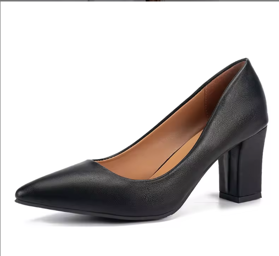 Women Slip on Hells PU Leather Upper Women Middle Heel Office Lady Wedge Shoes