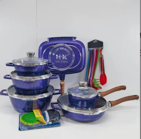 Wholesale pots and pans set with frying pan 23pcs non-stick granite kitchen cooking aluminum cookware set