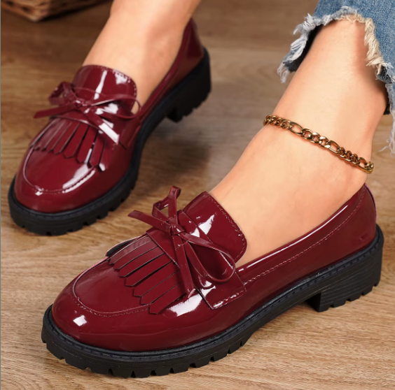  Loafers Patent Leather Bow Mary Jane Shoes Casual For Women
